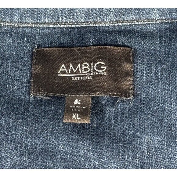 AMBIG Men's Sz XL Blue Denim Jean Jacket Button Down the Front - Picture 4 of 8